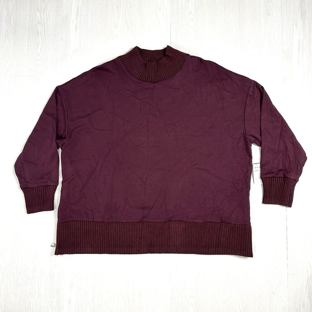 Simply Vera Vera Wang Womens XXL Dark Purple Side Zip Mock Neck Sweatshirt New